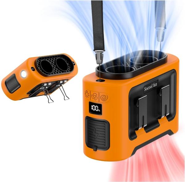 Socool Fan 14500mAh Clip Waist Fan Multifunction 1kg Orange Black Versatile
