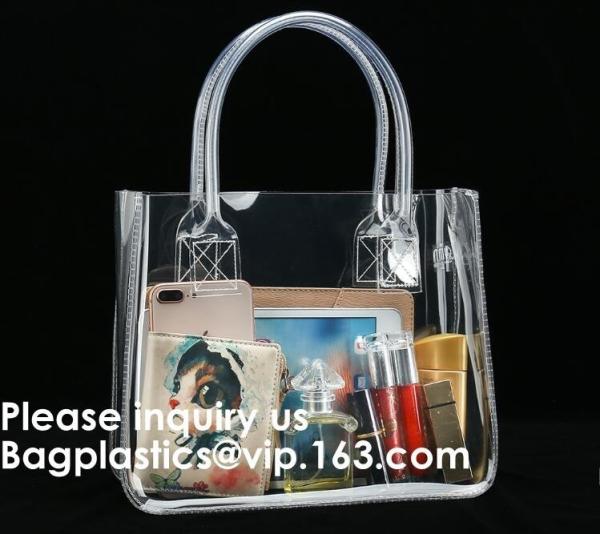 Thick Clear PVC Handbag With Tube Handles,Cosmetic/ Makeup/ Toiletry Clear PVC