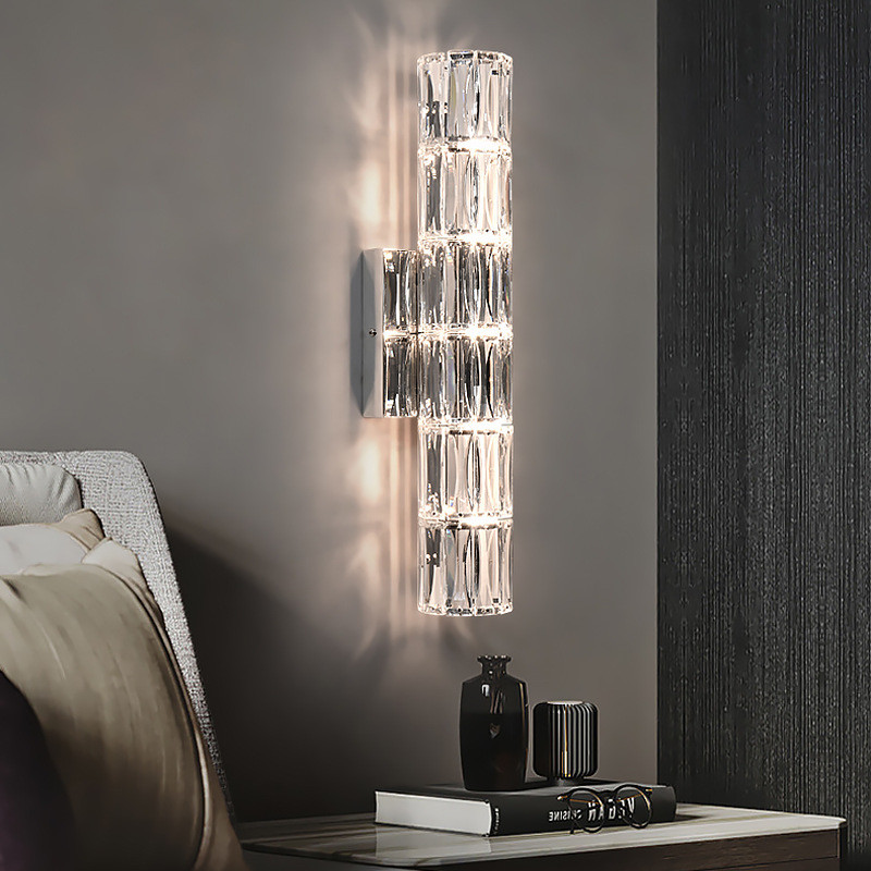 JYLIGHTING Luxury K9 Crystal Light For Indoor Corridor Rooms Chrome Gold Led Light Source Stainless Steel Base Crystal Wall Lamp