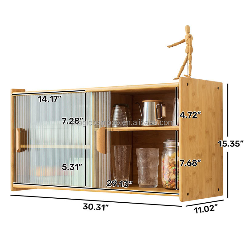 Bamboo Wall Mounted Kitchen Pantry Organizers Sideboard With Transparent Doors