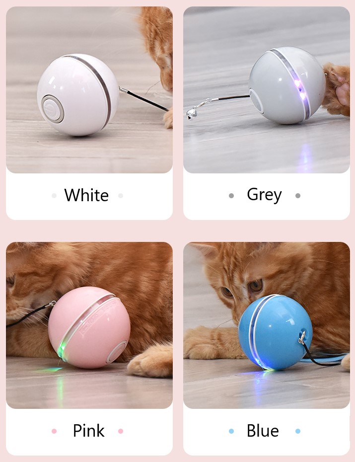 Pet Cat Toy BallBlue USB Smart LED Light Rechargeable Interactive Automatic Rolling