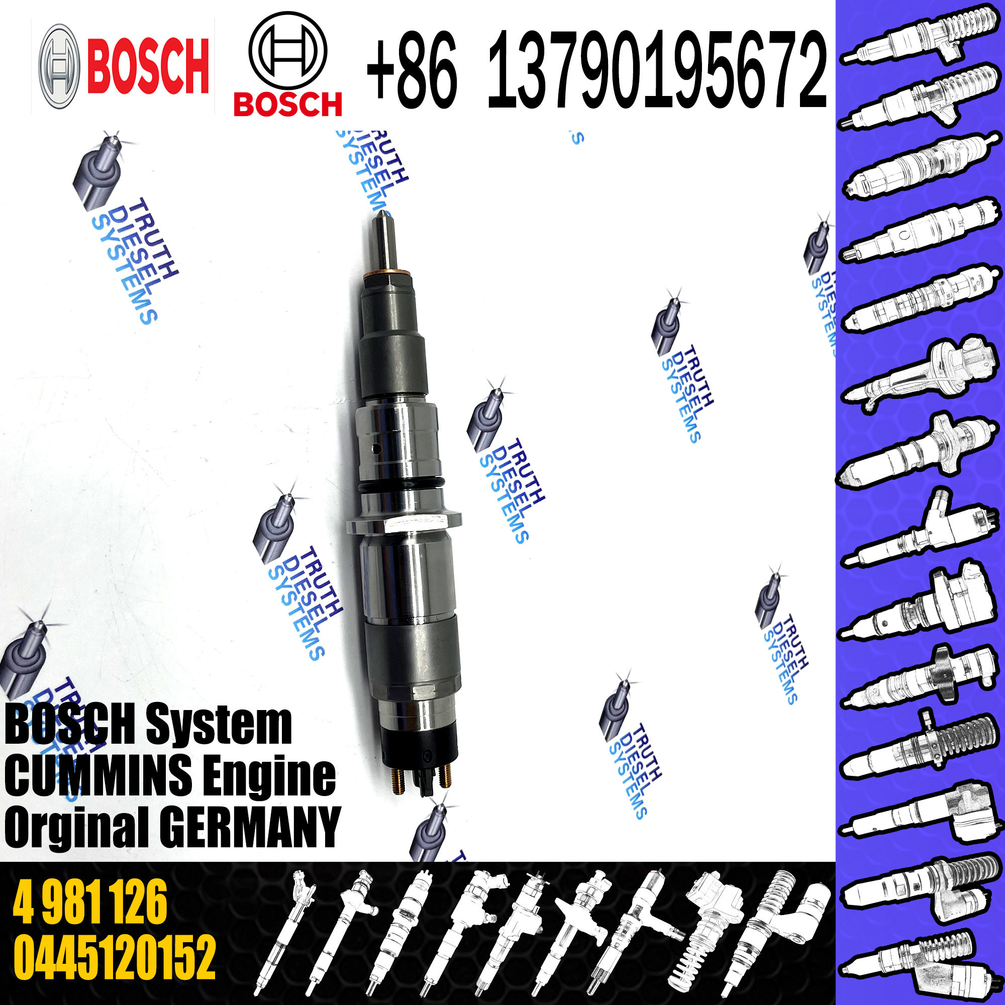 common rail injector 0445120252 5263315 for Cummins industrial engines diesel fuel injector 4981126 0445120252