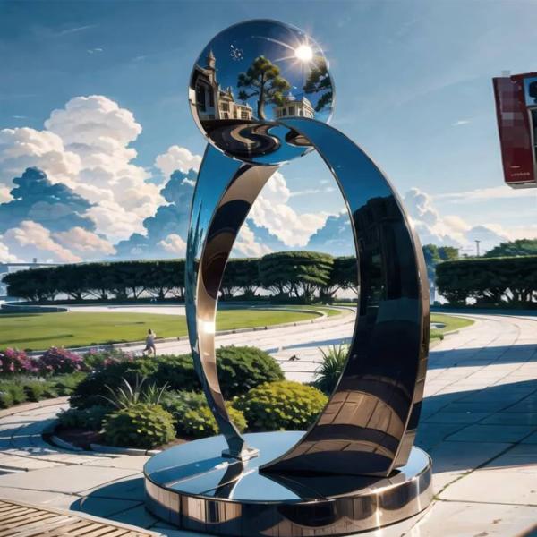 Large Outdoor Garden Abstract Art Metal Mirror Polished Stainless Steel