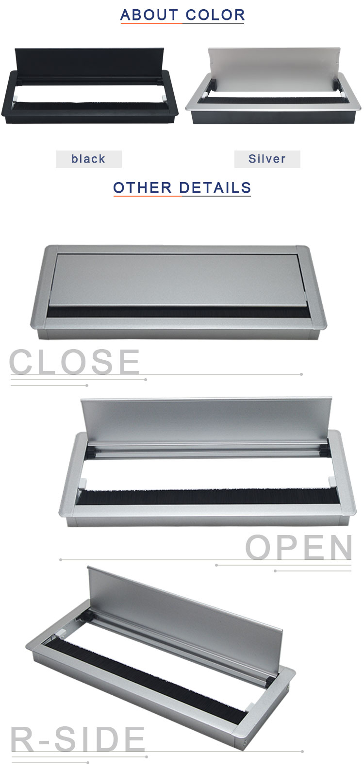 aluminum alloy office desk wire cable grommet box /white rectangle table top hole flip cover cable management box with b