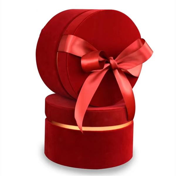 Gold Foil Logo Round Velvet Rose Flower Hat Box Small Mothers Day Gift Box with Ribbon