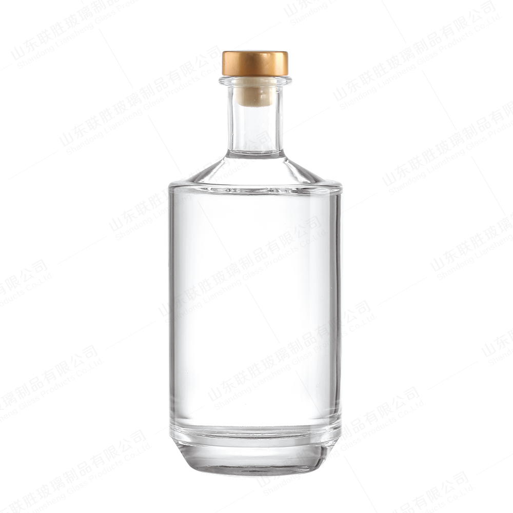 Clear Glass Collar Material 750ml Brandy Gin Rum Tequila Vodka Spirits Bottle with Lid