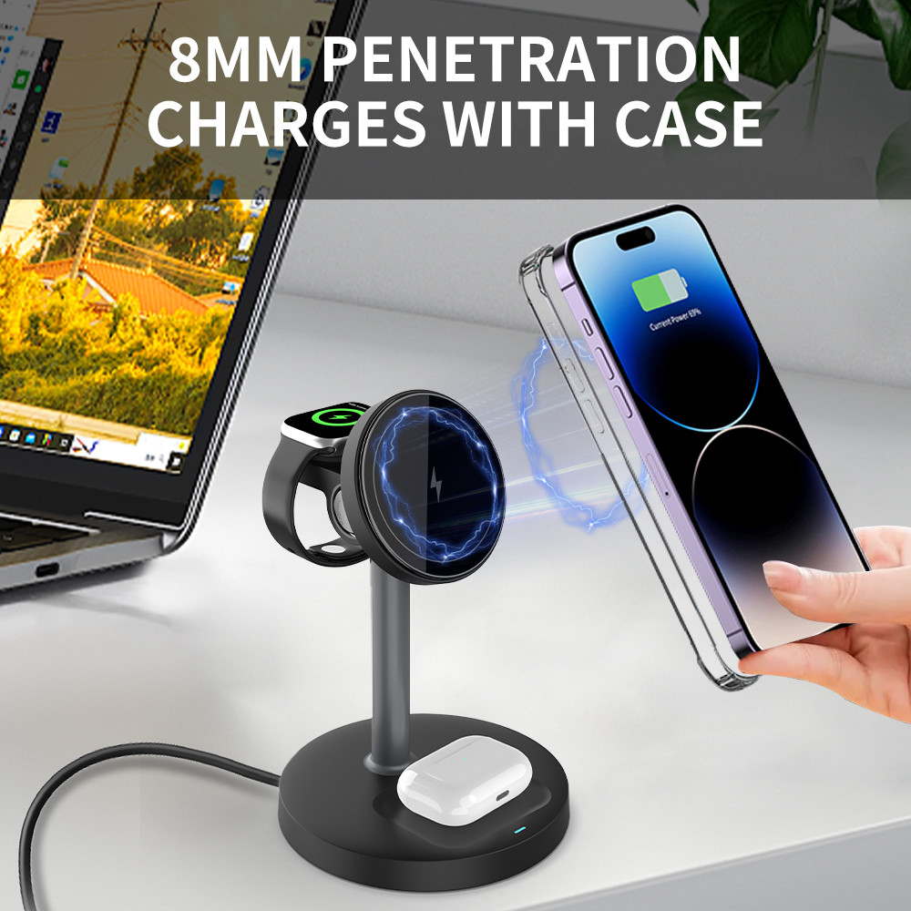 S11 3 In 1 Wireless Charging Stand With CE/FCC/RoHS/UKCA Certificates