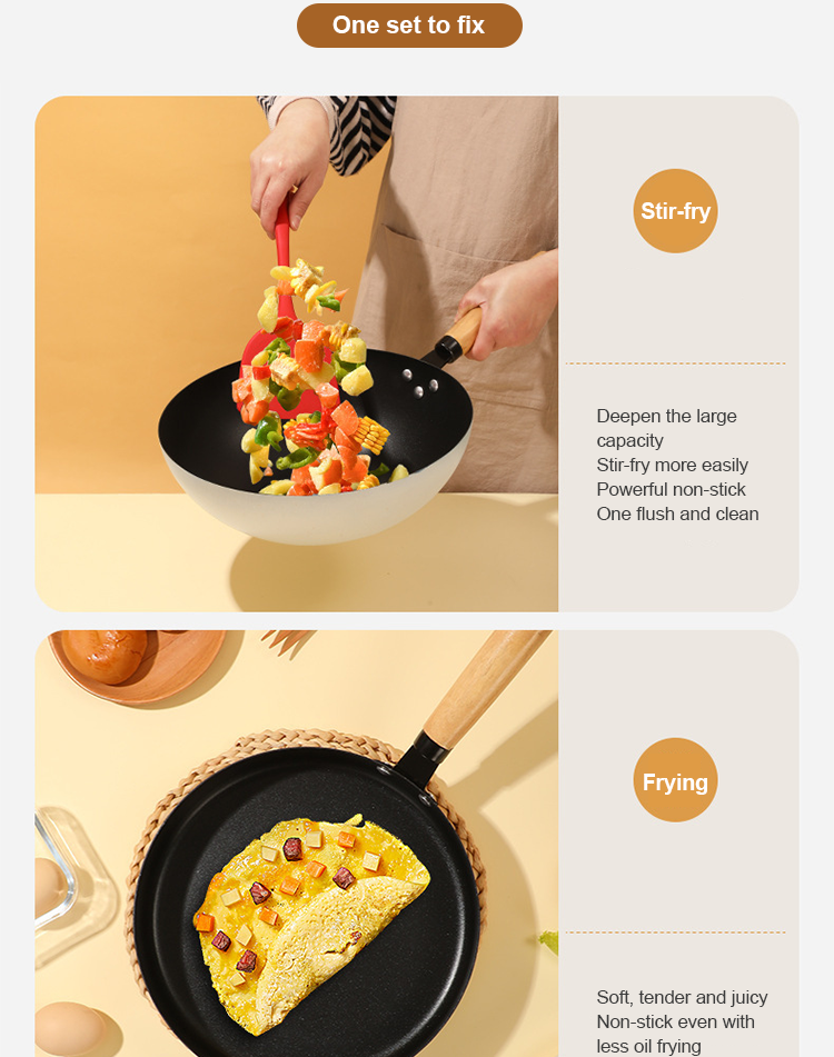 Kitchen Maifan Stone Coating Cast Iron Pot Set With Wooden Handle