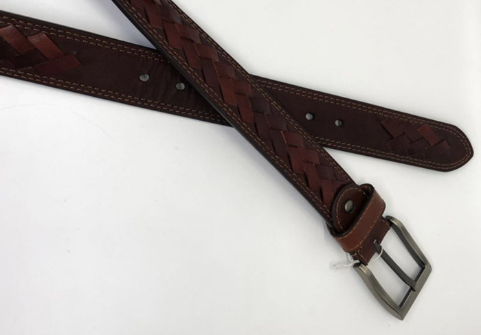 Surface Braided Mens Casual Leather Belt 3.8cm Width With Brush Gunmetal Light Buckle