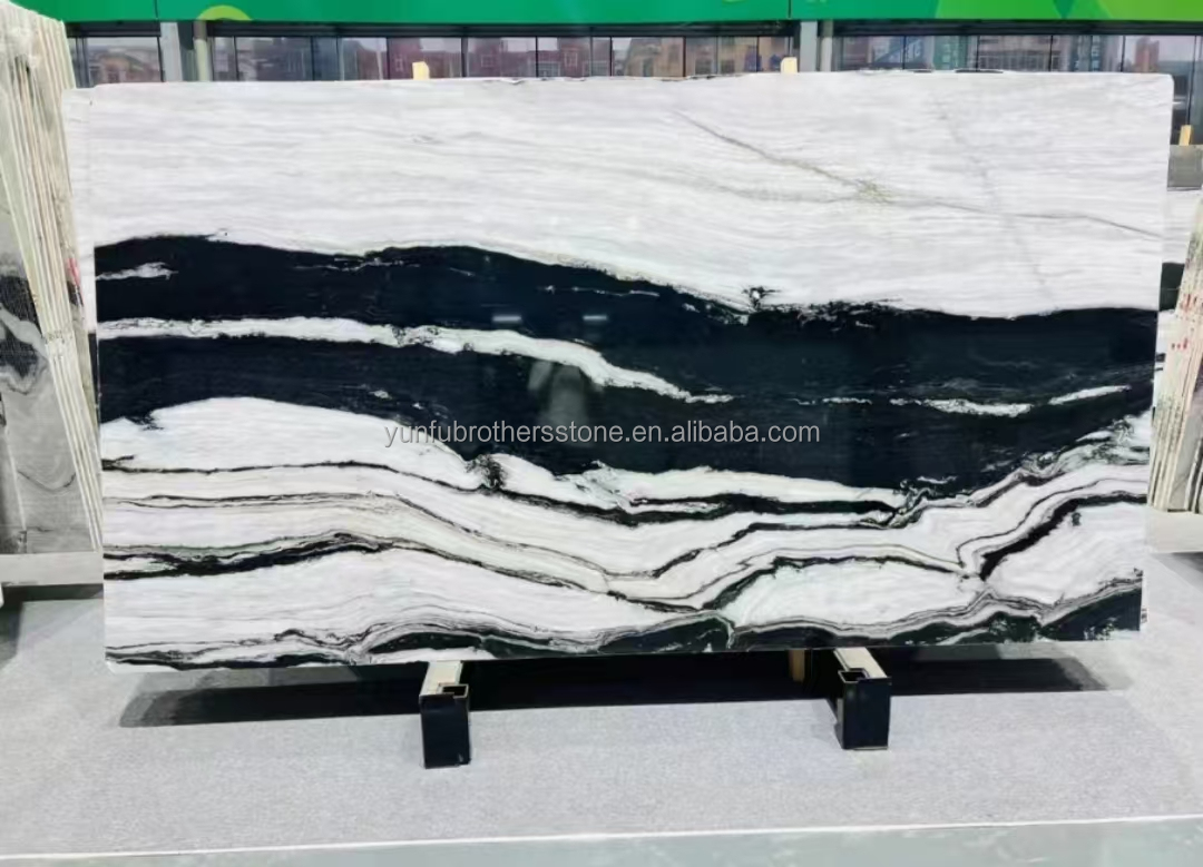 Polished Step Stairs Boards in Modern Panda White Marble for Home and Hotel Design