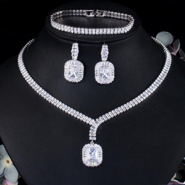 Hot Selling Luxury Leaf Engagement CZ Earring Necklace Bracele Bridal Jewelry