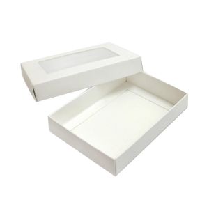 China 300g cardboard white window pvc box with your logo and custom surface coating and color printing on sale
