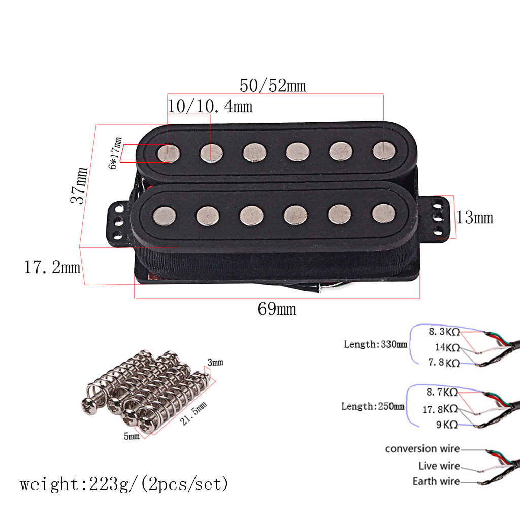 Carbon Fiber Neck Bridge Position Dual Coil Guitar Pickups With Alnico 5 Magnets