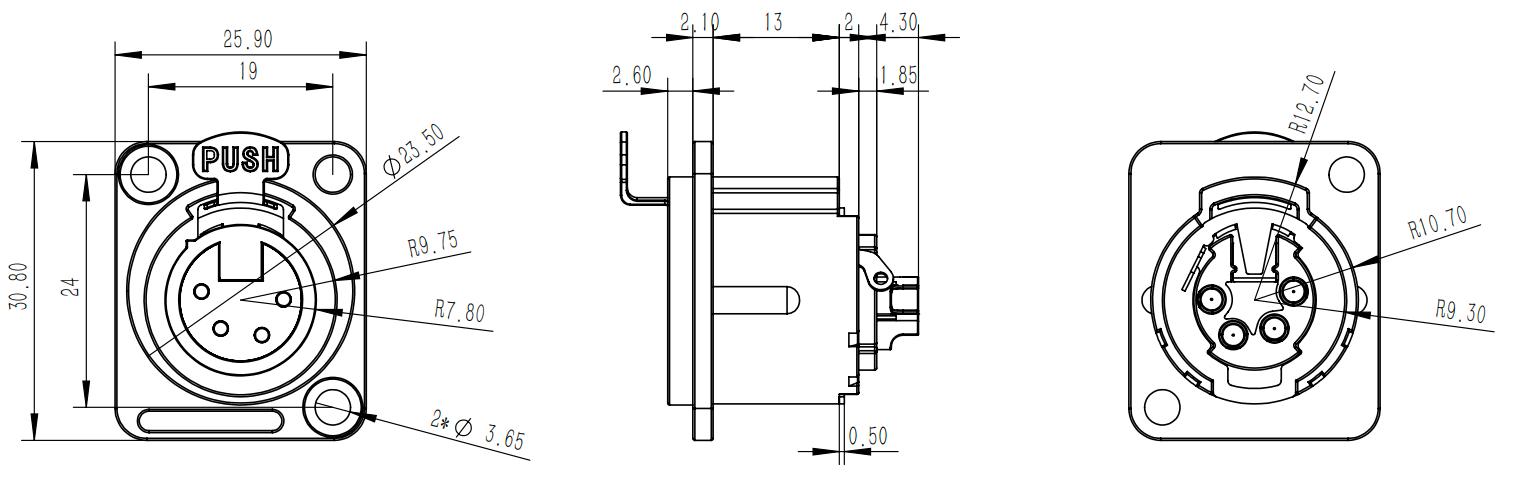 XLR Audio Power Female Socket Connector 4 Pin Microphone IP40