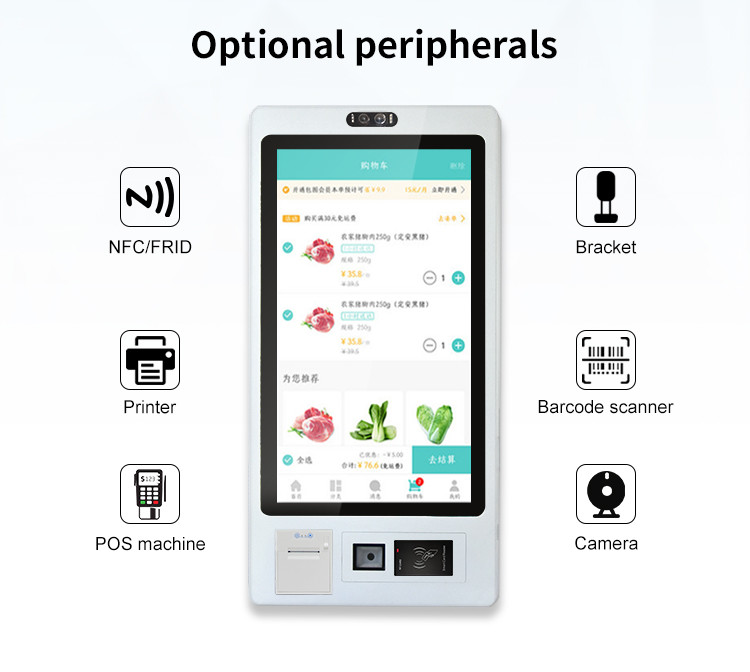 Android/Win7/8/10 Operating Restaurant Self Ordering Kiosk with Touch Screen