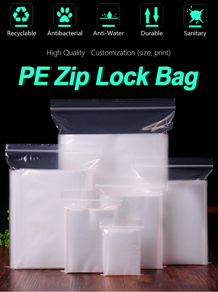 Biodegradable Plastic Bag Transparent PE Slide Seal Freezer Bags, Gallon, Quart, American value, drug store, zipper seal
