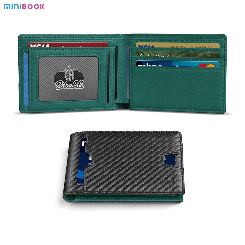 Genuine Leather Men's RFID Blocking Bifold Wallet with Zipper Pockets and Custom Logo