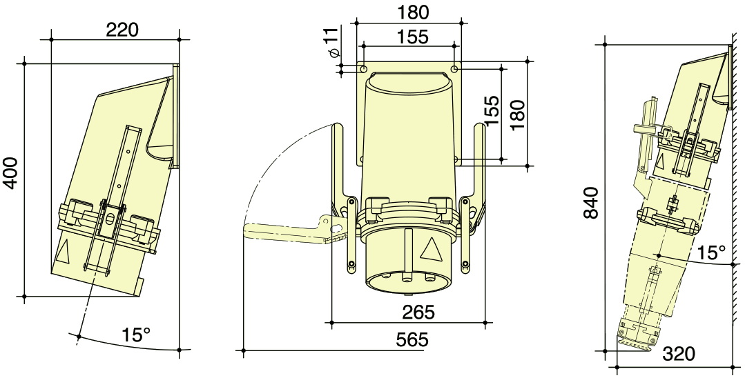PowerSyntax 5P 630 Amp IP67 400V Heavy Duty High Current Industrial Plugs Flush Mounted Angled Type Part No. 75143