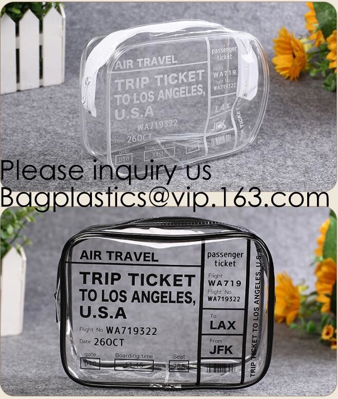 Clear Zipper Pouch with Strap Makeup Bag PVC Cosmetic Pouch,Printing Clear Zip lockk Cosmetic PVC Pouch, bagease, bagplast