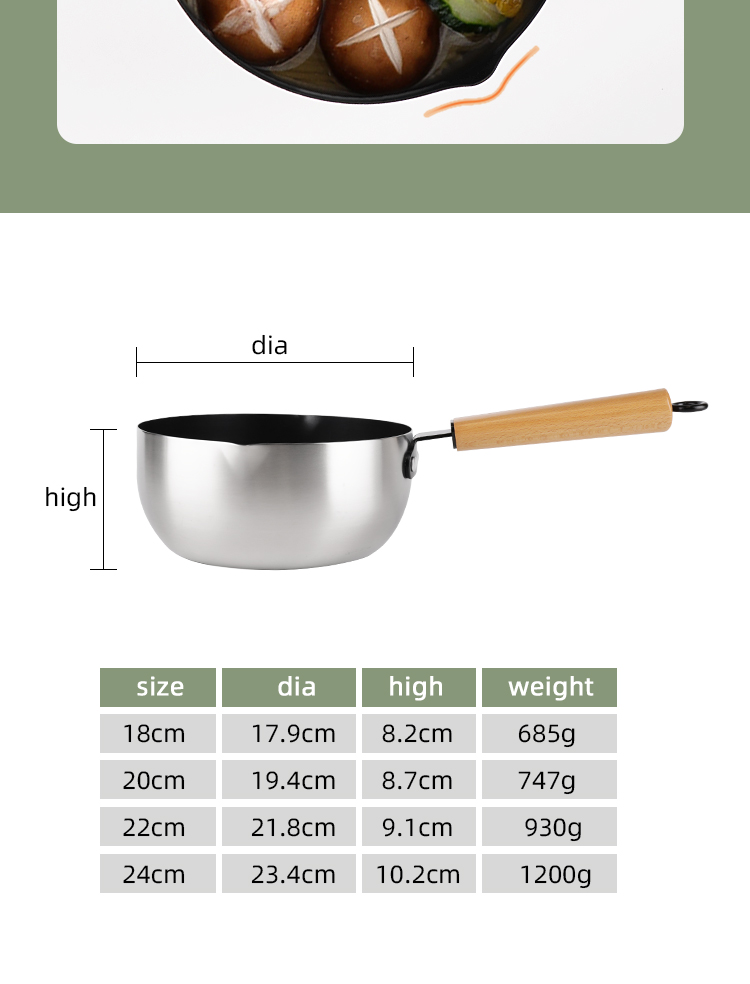 Nonstick Japanese Sauce Pan Single Handle Stainless Steel Sauce Pan