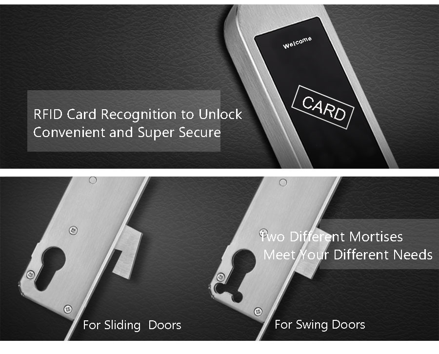 Aluminum Sliding Door Lock Smart Card Key Unlock 20% ~ 90% Working Humidity