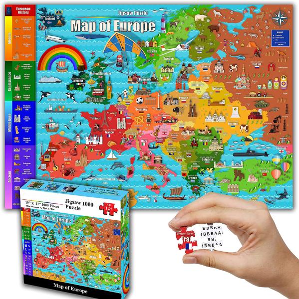 Color Europe Map 1000 Piece Paper Jigsaw Puzzle For Kids 12+ Teens Adults