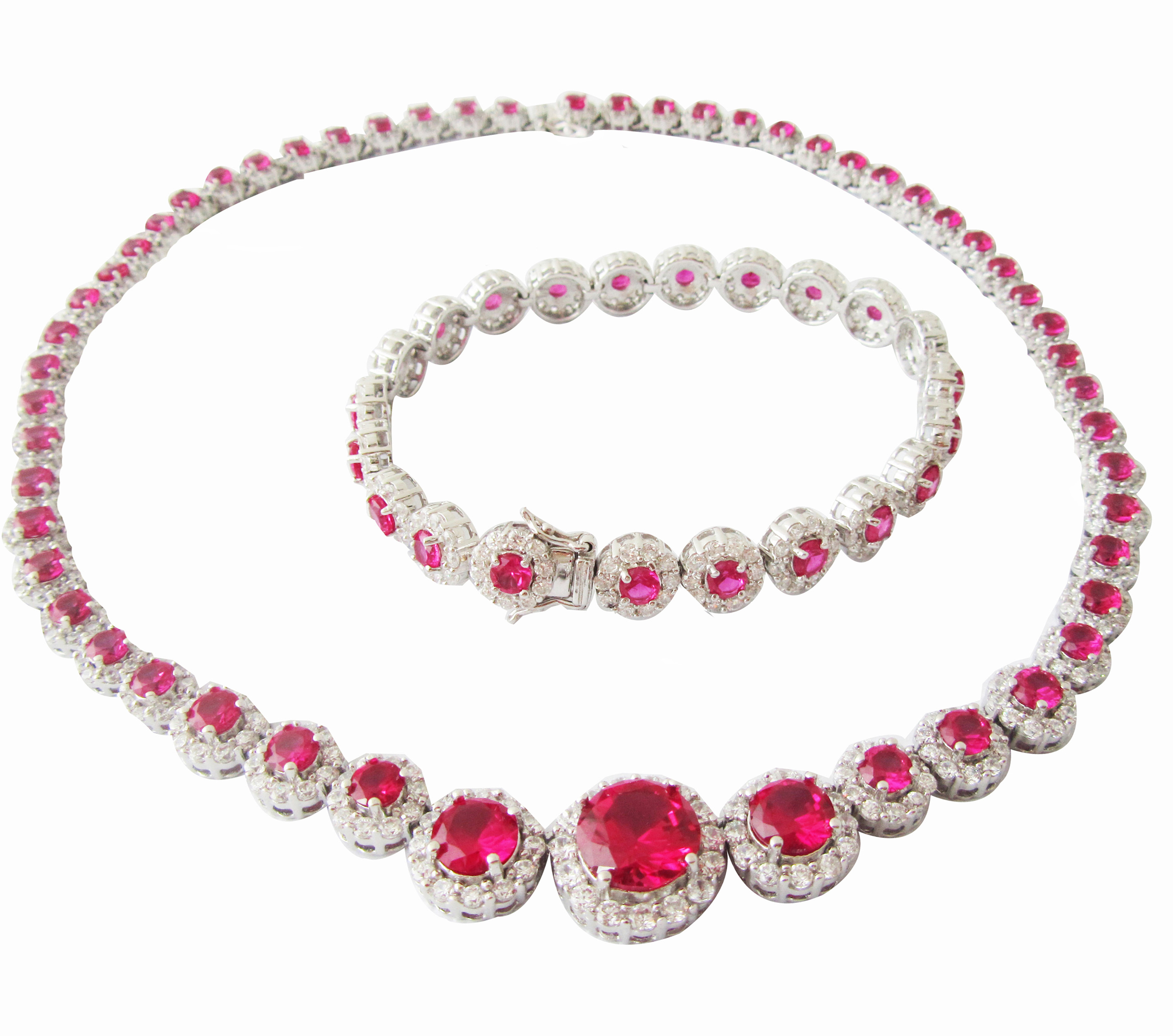 Luxury Ruby Gemstone Necklace A Grade Cubic Zirconia Gemstone Necklace 925 Sterling Silver Sterling Silver Necklace