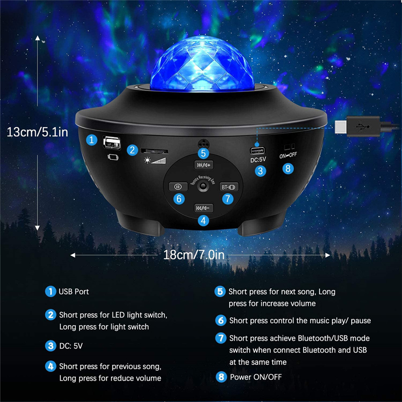 Colorful Starry Sky Galaxy Projector Nightlight Child Blueteeth USB Music Player Star Night Light Romantic Projection Lamp Gifts