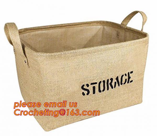 Jute material small toy storage basket,Printing set of 3 Jute storage basket ,storage bin , laundry basket bin bagease