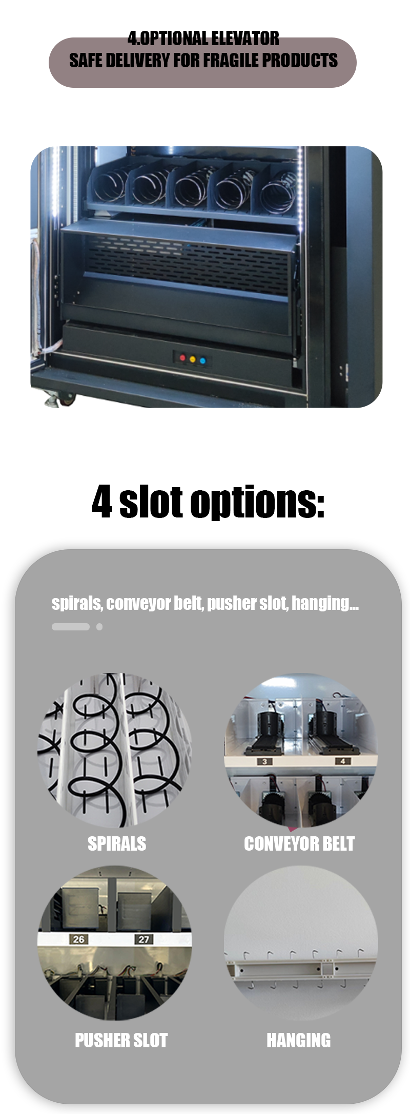 micron automatic smart snack drink vending machine with elevator for fragile products, and we offer 4 types of goods tray for your needs