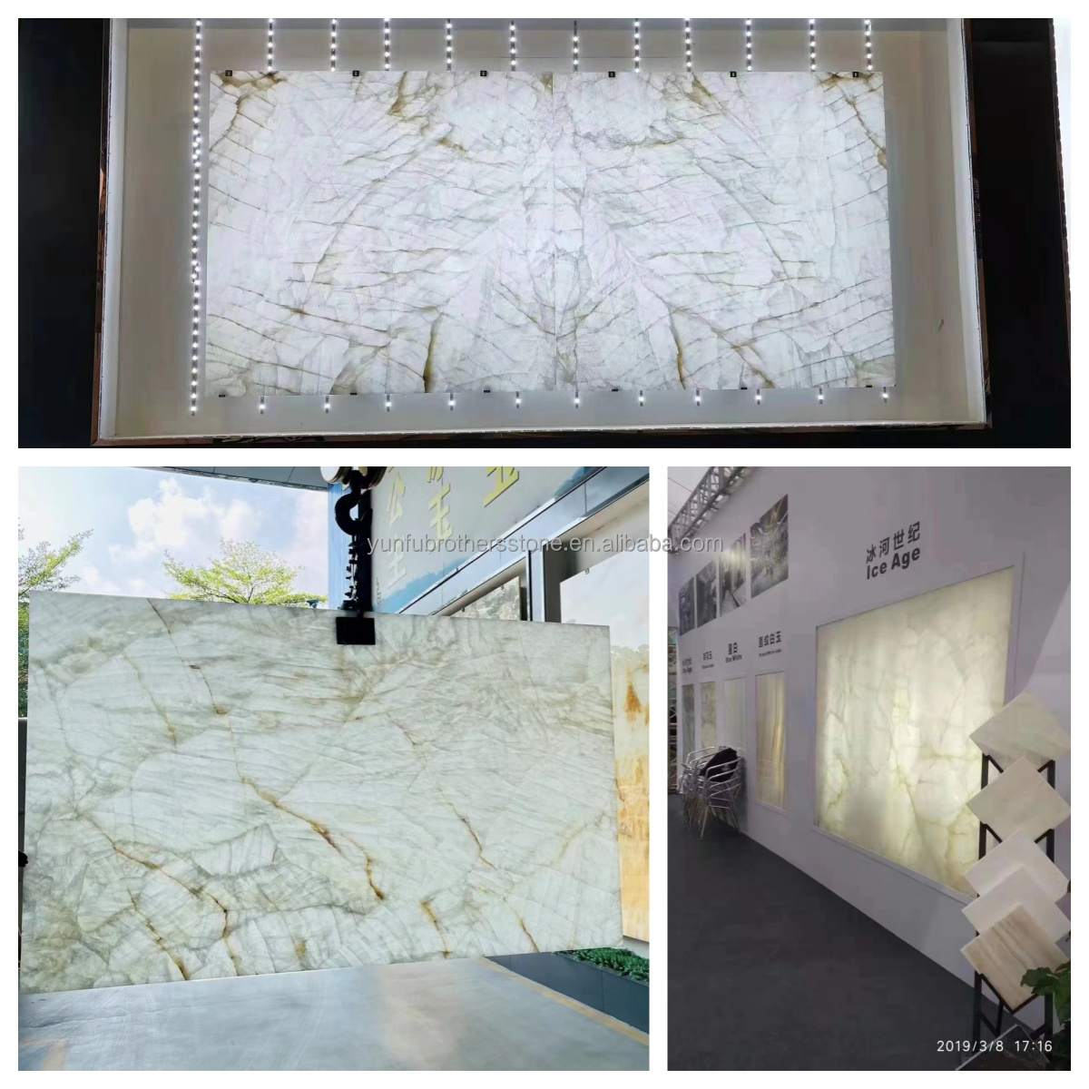 Natural Translucent Ice Age Onyx Marble Slab for Backlit Wall Panel Table Top in Hotels
