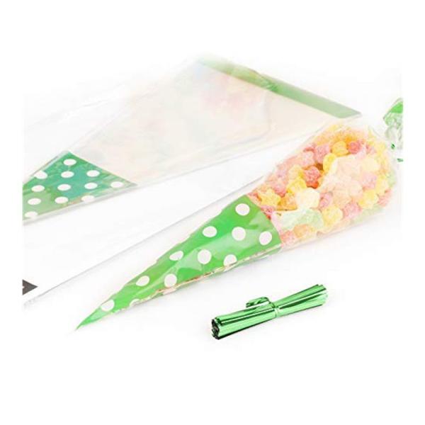 Bacteria Resistant Plastic Packaging Treat Bags , Transparent Cone Shaped Sweet