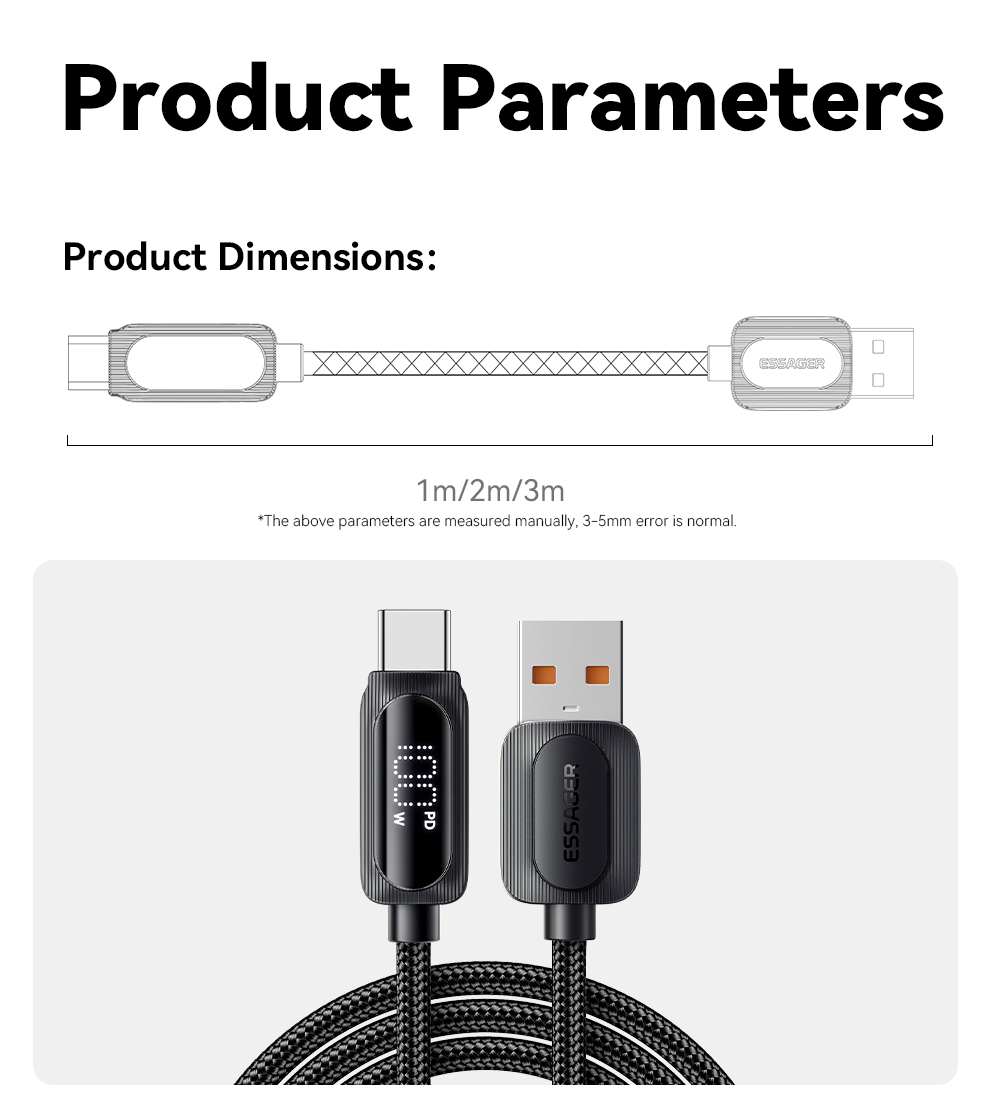 ESSAGER ES-X57 Series 100W USB A to Type C Cable USB C to USB