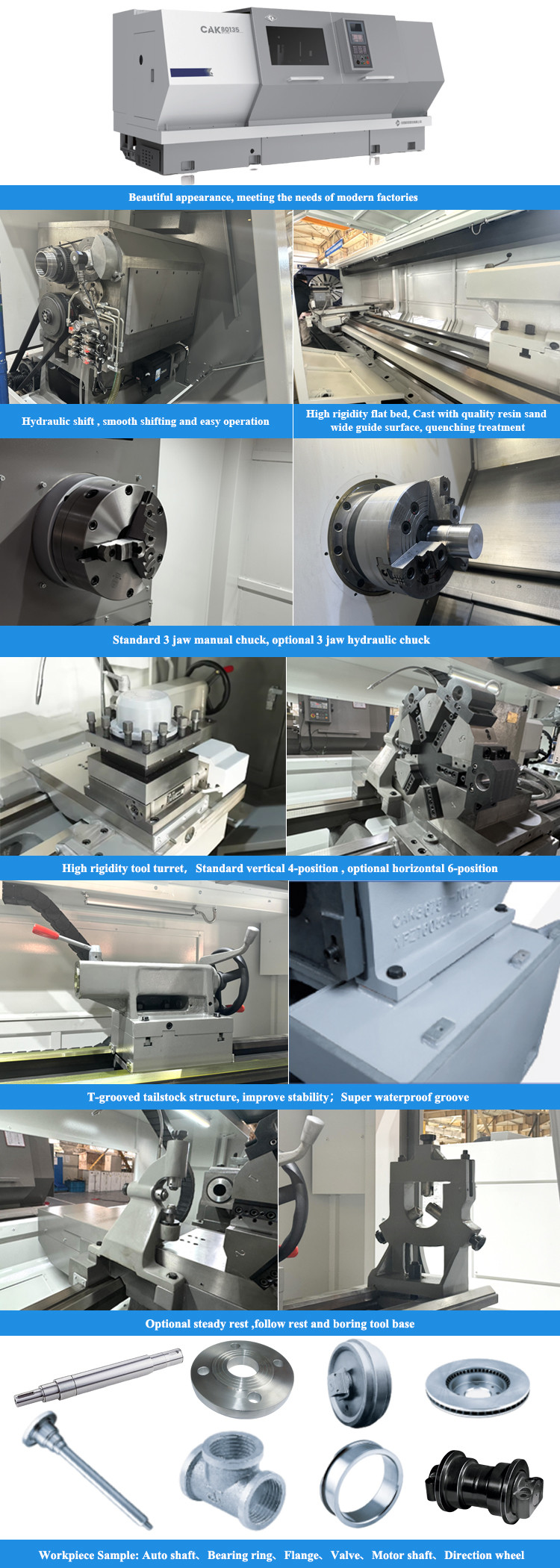 SMTCL Large Turning Machine CAK63285 Flat Bed Metal CNC Lathe Heavy Duty Large Horizontal Lathe