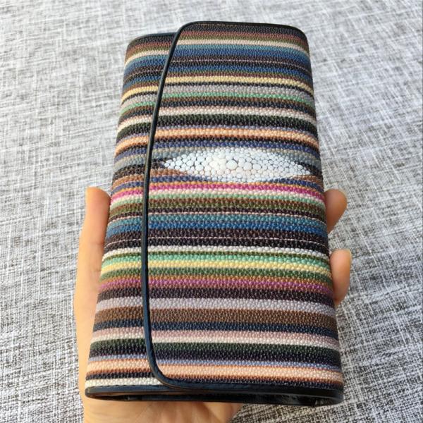 Stripe Designer Authentic Stingray Skin Women's Long Clutch Wallet Genuine