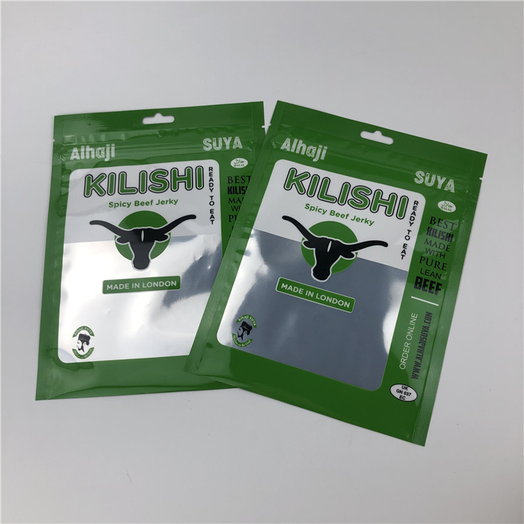 Foil Three Side Seal Zipper Flat Beef Jerky Plastic Packaging Bags
