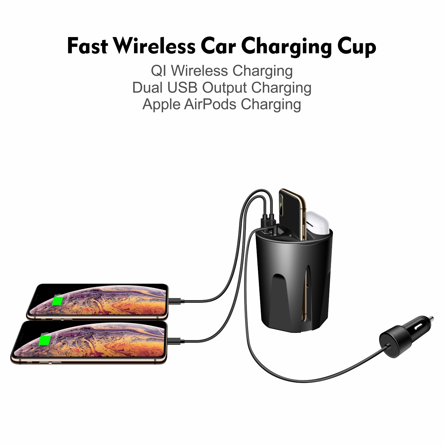 10W Car Wireless Charging with Power Protection and 5V/2A Output
