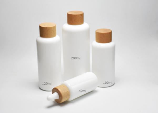 Jade White 40, 100, 120ml Boston Round Opal Glass Bottles With Wooden-Plastic