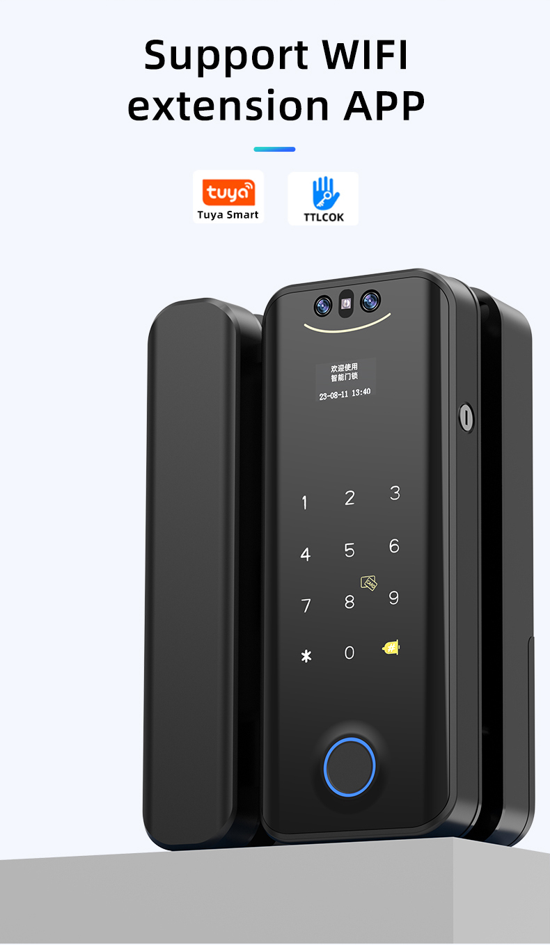 Smart Home Door Lock Tuya Face Recognition Glass Door Lock Digital Lock Fingerprint Password Card Key Door Lock For Home