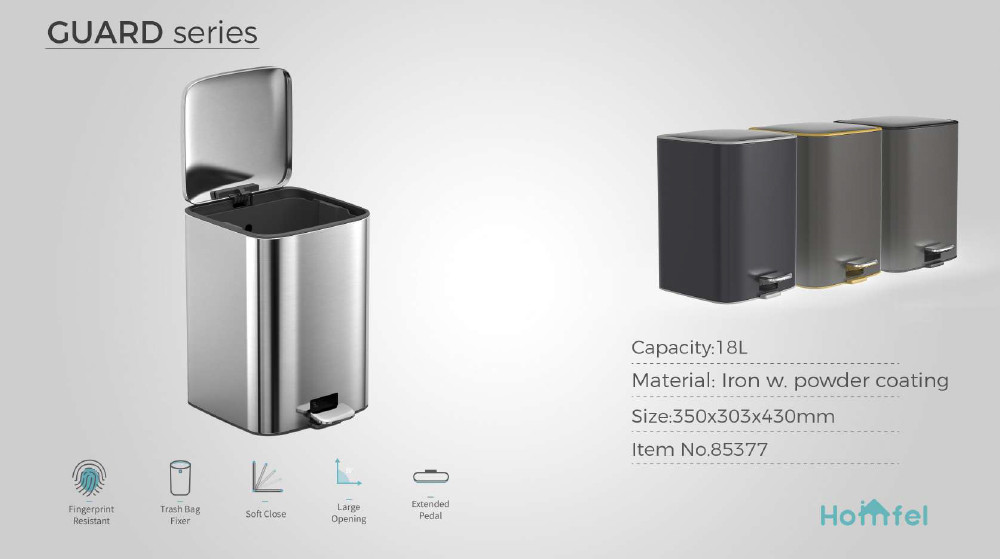 28L SS Rectangular Pedal Trash Can Waste Bin With Rolling Cover Type