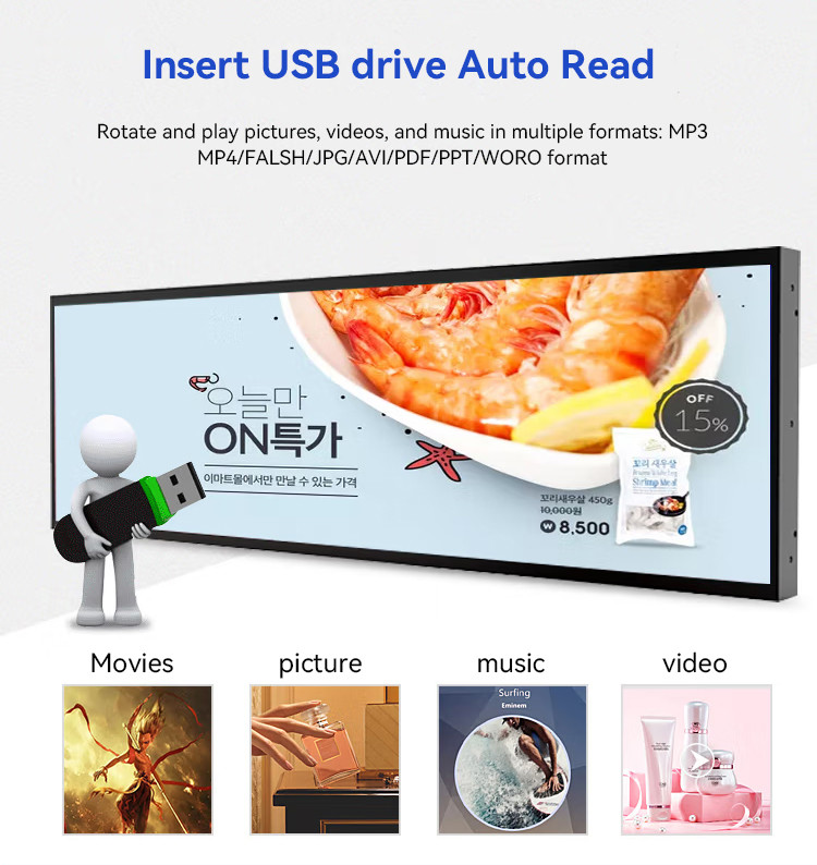 OEM Stretched LCD Display Screen Digital Shelf Edge 4K Android Ultra Wide
