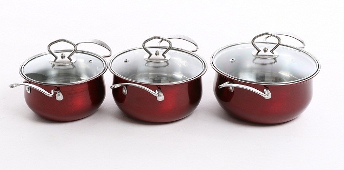 16/18/20/22cm red color & flower stainless steel cookware set & kitchenware set & pot & pan & casseroles