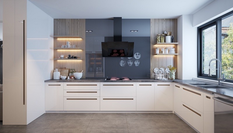 Wood Furniture Hpl Door Modern Prefab Kitchen Cabinets
