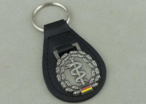 Germany Personalized Leather Key Chains , Zinc Alloy Antique Silver Soft Enamel