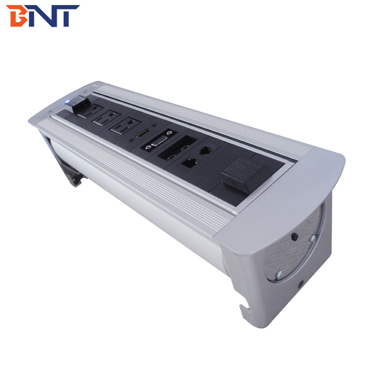 Aluminum alloy Motorized Flip Up Desk Power Data Socket with power cord