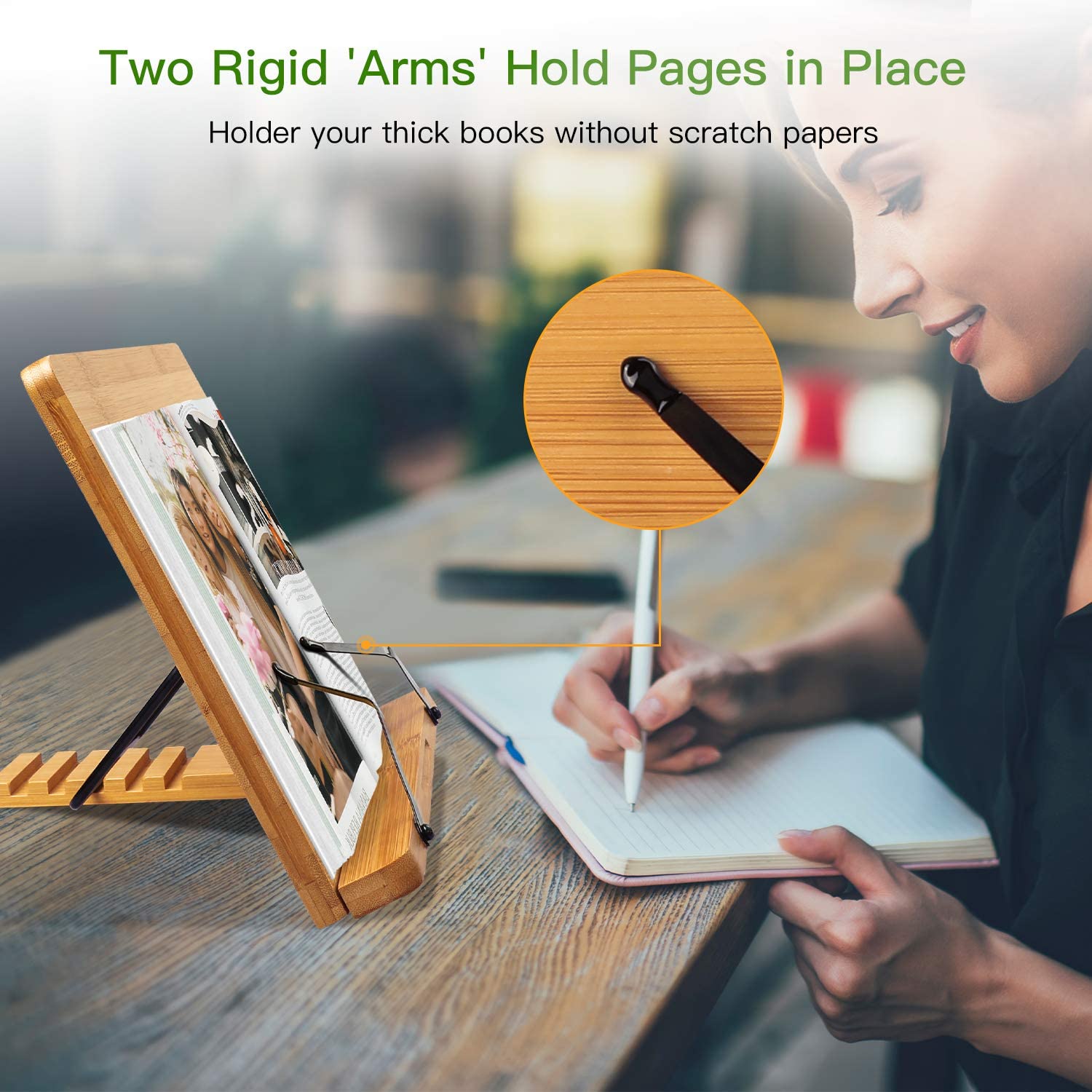 Bamboo Book Stand Cookbook Holder Desk Reading Foldable and Portable Kitchen Wooden Cooking Bookstand