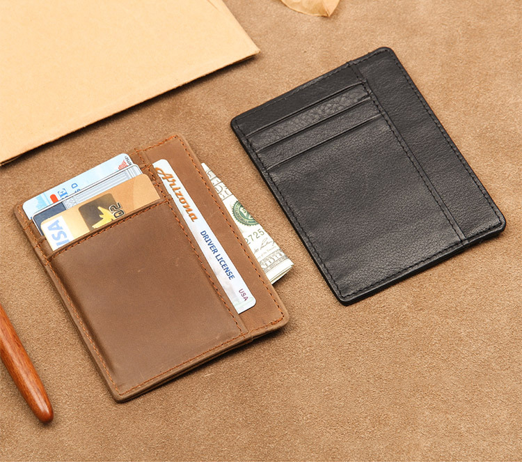 Custom Logo Men's Genuine Leather RFID Front Pocket Wallet for Ultra Slim Card Holder