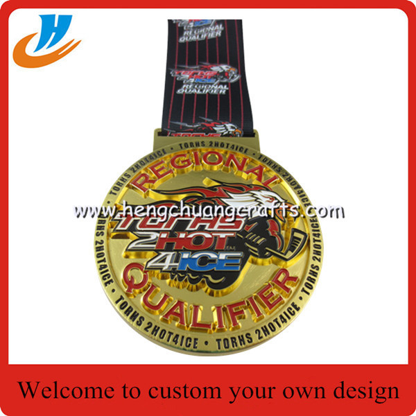 Relief metal medal with raised wolf head, personalized embossed metal medals,