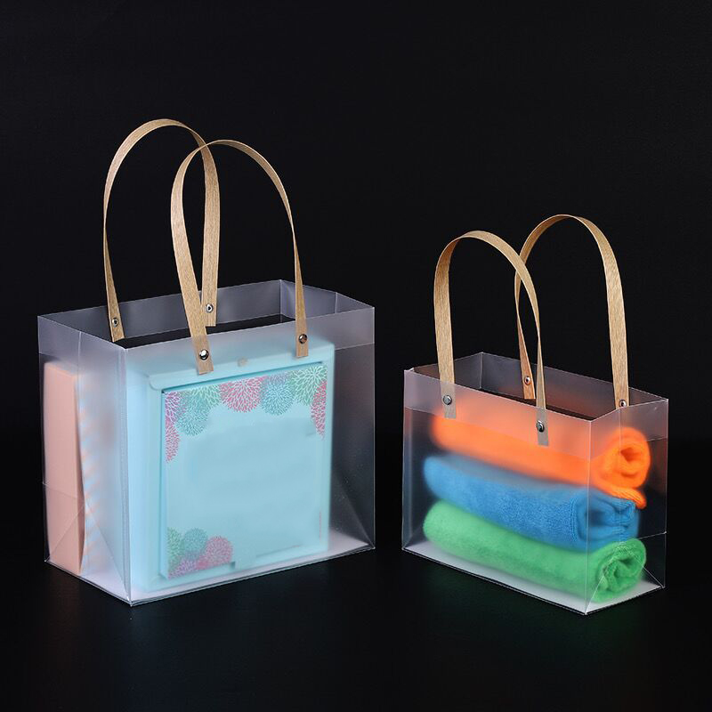 Frosted PP Bags Plastic Gift Bags With Handles Translucent Tote Gift Wrapping Flower Package Decoration Supplies