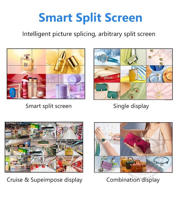 46inch 0.88mm bezel Active Area H / V 1073.8x604mm Led Video Wall Complete System for Indoor Conference Hall